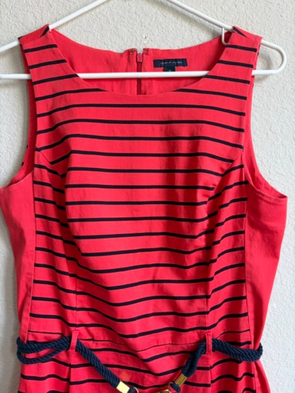 Tommy Hilfiger Red/Blue Stripes Dress Size 10 Cotton Rope Belt Nautical Coastal - Picture 3 of 9
